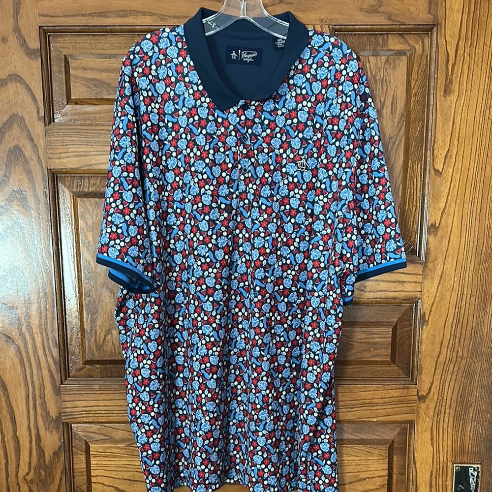 Original Penguin Blue and Red Polo Shirt with Floral Design